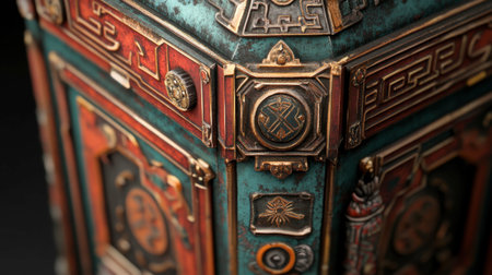 This vintage box showcases exquisite metalwork and rich colors, highlighting intricate designs and textures ideal for decor or collection purposes.の素材