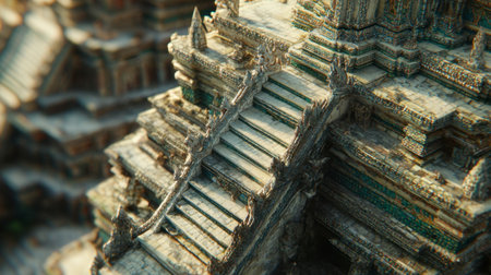 Discover the beauty of an ancient temple staircase, showcasing intricate stone craftsmanship and architecture, perfect for travel and heritage themes.の素材