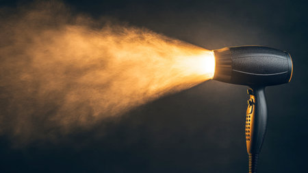 A sleek handheld hair dryer emitting steam, showcasing modern design and functionality. Ideal for beauty routines at home or in salons, blending efficiency with style.の素材