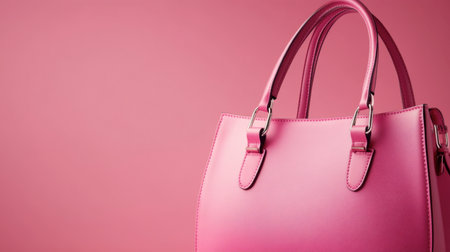A beautiful pink handbag displayed against a soft pink background. This stylish accessory embodies elegance and modern design, perfect for any fashion lover.の素材