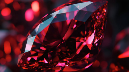 A stunning red gemstone showcases intricate facets that reflect light beautifully. This image captures the elegance and brilliance of this precious jewel, enhancing any design project.の素材
