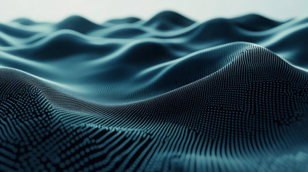 Abstract digital representation of smooth waves in deep blue tones, showcasing a tranquil and modern design, perfect for technology-focused projects or backgrounds.の素材