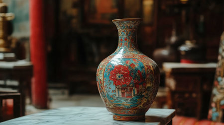 An elegant ornate vase featuring intricate floral designs, perfect for enhancing any interior space. Ideal for art enthusiasts and home decorators.の素材