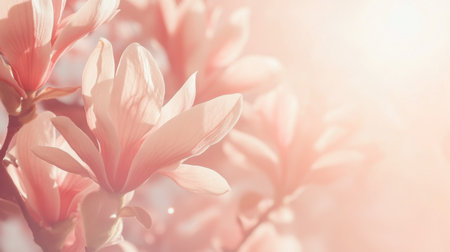 A serene image of soft pink magnolia blossoms captured in gentle light, evoking feelings of spring and tranquility, ideal for nature-themed projects.の素材