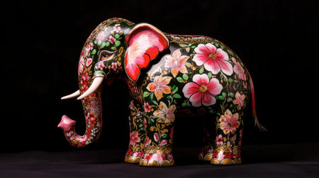 This stunning elephant figurine features vibrant floral designs, showcasing intricate craftsmanship. Perfect for decoration and collectible displays in any setting.の素材