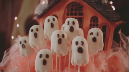 Delightful white ghost treats add a playful touch to Halloween celebrations. Perfect for parties, these sweet creations are sure to impress guests.の素材