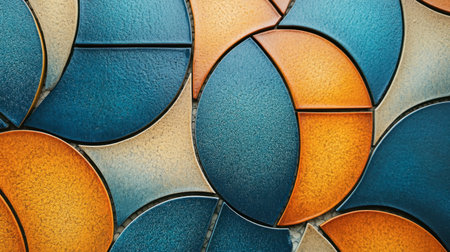 An abstract design showcasing vibrant circular patterns with blue and orange hues. Perfect for modern decor, art projects, or creative backgrounds.の素材