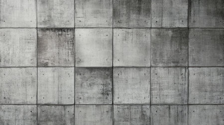 This image features a textured concrete wall with grid-like panels, showcasing an industrial aesthetic ideal for backgrounds and minimal design projects.の素材