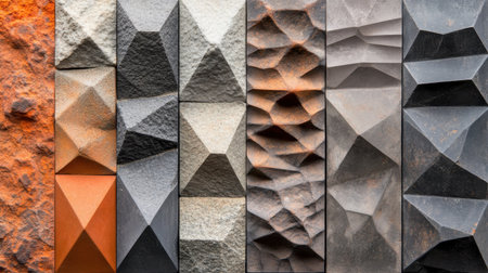 A vibrant collection of textured wall panels showcasing unique patterns and colors. Ideal for interior design and artistic inspirations.の素材