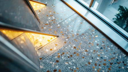 Captivating interior floor design featuring unique stone patterns and elegant lighting accents. Ideal for showcasing modern architecture and decor.の素材