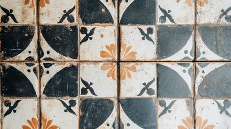 Discover the beauty of vintage patterned tiles, featuring intricate designs and rich colors perfect for home decor and artistic surfaces.の素材