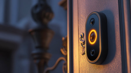A sleek doorbell camera designed for modern homes, featuring enhanced night mode for optimal visibility. Ideal for improving home security and convenience.の素材