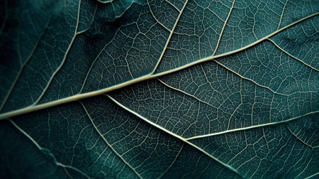 Explore the intricate texture and patterns of a leaf in stunning detail. This close-up reveals the beauty of nature's design, perfect for botanical themes.の素材