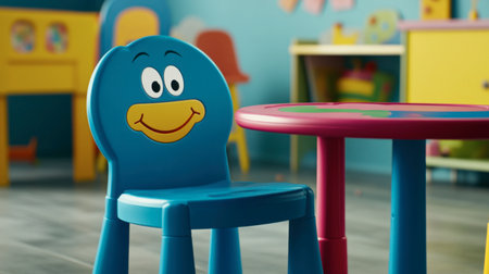 A vibrant kids chair and table set in a playful playroom, designed to inspire creativity and comfort for children. Perfect for educational spaces.の素材