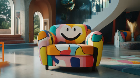 A vibrant armchair showcasing a playful design fills a stylish interior. This colorful piece adds charm and personality to any modern living space.の素材