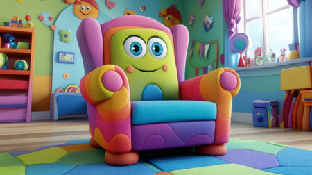 This vibrant and colorful chair adds a playful touch to any kids' playroom. Designed for comfort and fun, it enhances children's environments with joy.の素材