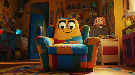 This vibrant and playful chair adds a cheerful touch to a kid's room, creating a fun and inviting atmosphere that sparks imagination and creativity.の素材