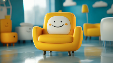 This charming yellow chair with a smile adds a playful touch to any interior. Perfect for spaces focused on comfort and joy, it brightens the atmosphere.の素材