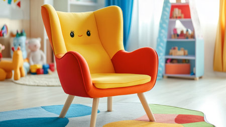 A vibrant and cheerful kid's chair designed for comfort, perfect for playful rooms. This colorful furniture piece adds joy and personality to any child's space.の素材