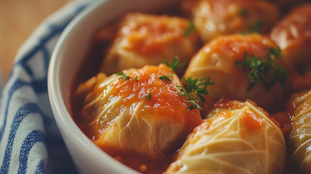Savor the comforting taste of cabbage rolls served in a rich tomato sauce. Perfect for family dinners or special occasions, this dish delights with rich flavors.の素材
