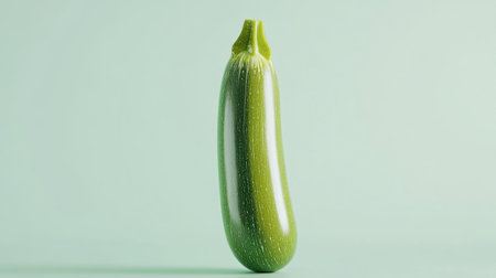 A vibrant green zucchini placed against a simple pastel background, showcasing its freshness and natural appeal, perfect for health and cooking themes.の素材