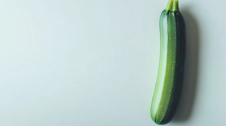 A vibrant green zucchini rests on a light background, showcasing its smooth texture and fresh appearance, perfect for culinary use or healthy recipes.の素材
