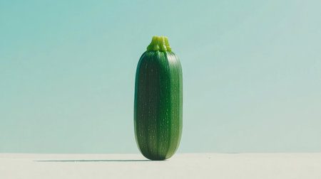A vibrant green zucchini stands alone on a clean surface, showcasing its fresh and organic appeal. Ideal for food photography, recipes, and healthy eating themes.の素材
