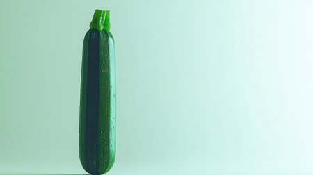 A fresh green zucchini stands tall on a minimalist background, highlighting its smooth texture and vibrant color, perfect for health and cooking themes.の素材