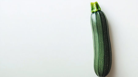 A vibrant green zucchini placed on a sleek white background, perfect for highlighting healthy cooking and fresh ingredients in various culinary applications.の素材