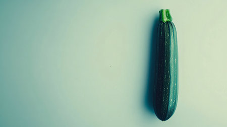A fresh green zucchini placed on a minimalist background, showcasing its vibrant color and smooth texture, perfect for healthy cooking and recipes.の素材