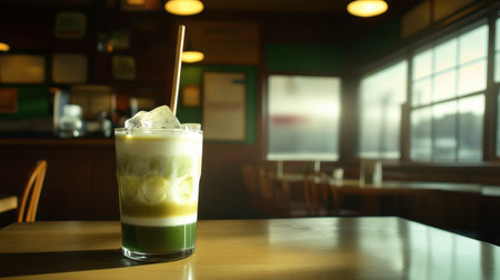 A refreshing creamy drink served in a cafの素材