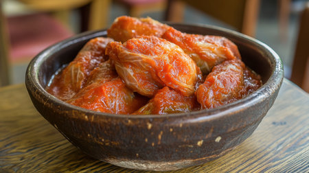 A cozy bowl of delicious cabbage rolls simmered in rich tomato sauce. This comforting dish is perfect for any meal, inviting and full of flavor.の素材