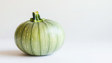 A vibrant green striped pumpkin showcased on a white background, creating a fresh and minimalistic feel. Perfect for seasonal themes or culinary displays.の素材