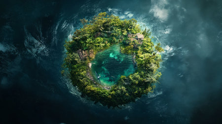 Discover a serene island paradise surrounded by vibrant greenery and clear waters, perfect for relaxation and exploration in nature's beauty.の素材