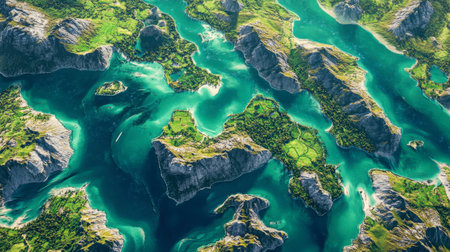 Breathtaking aerial shot showcasing a vibrant coastal landscape, featuring clear waters and lush greenery. Ideal for travel and nature projects.の素材