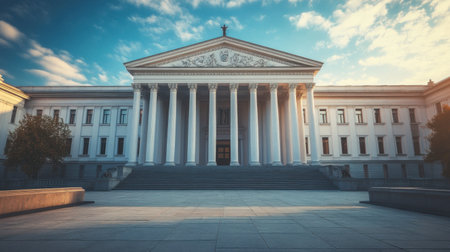 A classic government building with impressive columns, a grand entrance, and a prominent public presence.の素材