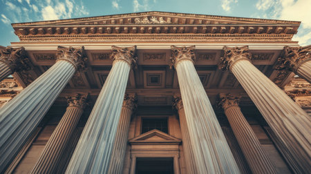 A classic government building with impressive columns, a grand entrance, and a prominent public presence.の素材