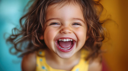 A beautiful portrait of a child laughing, with pure joy and wonderment in their eyes.の素材