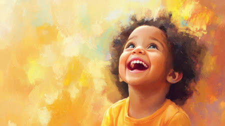 A beautiful portrait of a child laughing, with pure joy and wonderment in their eyes.の素材