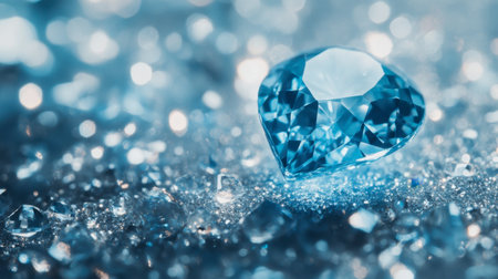 A close-up of a light blue gemstone, sparkling under soft lighting.の素材