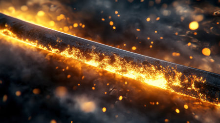 A katana blade being drawn slowly from its scabbard, reflecting light as it emerges.の素材