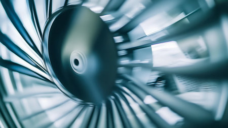 A fan's metal blades captured in motion, with the wind visibly affecting nearby papers.の素材