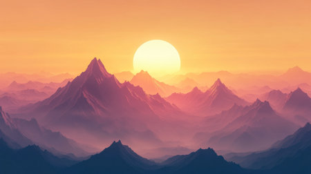 A sunrise over a mountain range, with the first rays of light touching the peaks.の素材