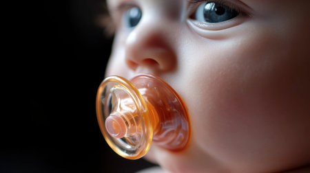 A baby mouth sucking on a pacifier, capturing a tender and calming moment.の素材