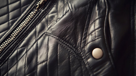 A close-up of a black leather jacket, highlighting the texture and stitching details.の素材