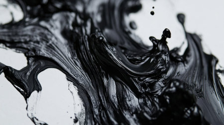 A close-up of black ink spreading on white paper, creating an abstract design.の素材