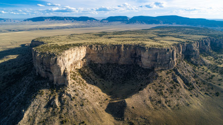 A dramatic aerial view of a rock plateau with deep canyons carved into the landscape.の素材