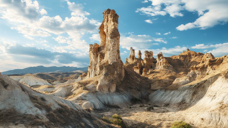A striking rock formation in a national park, with unique shapes and geological features.の素材
