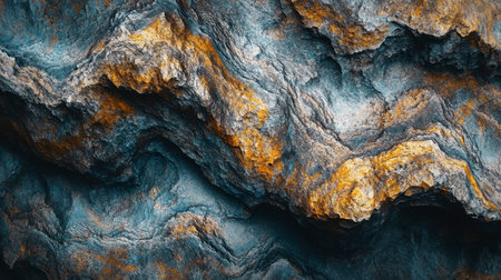 Close-up of textured rock surface with intricate patterns and colors, showcasing natural geological formations.の素材
