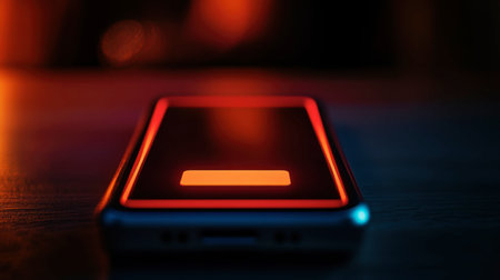 A battery level indicator on a device screen showing full charge, capturing a moment of readiness and preparedness.の素材